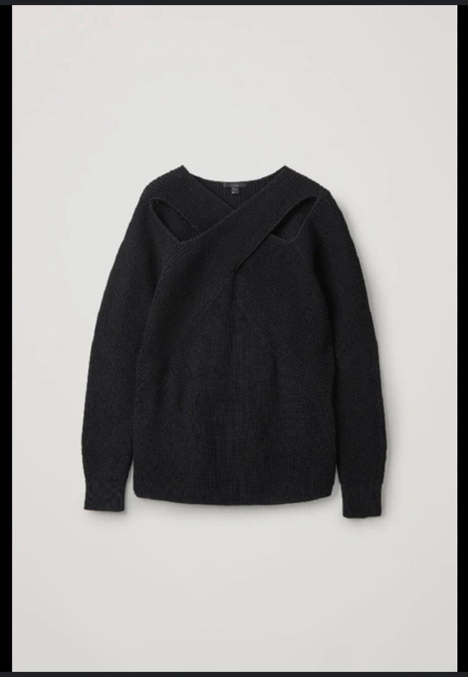 COS Black Cut Out Ribbed Knit Cotton Oversized Pullover Sweater Size M